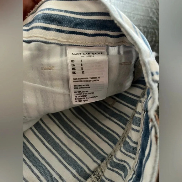 AEO High Rise Blue Striped Mom Shorts Sz 8 - Picture 3 of 8